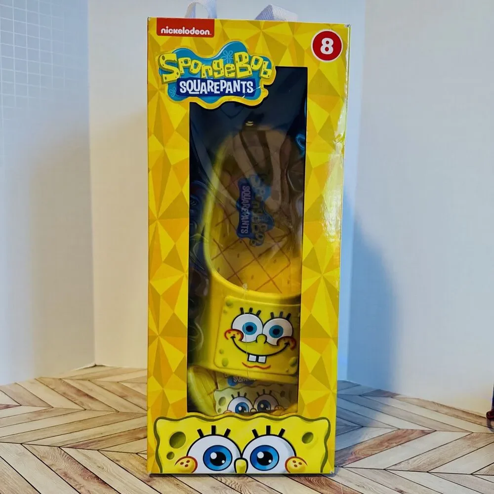 SpongeBob‎ SquarePants Men’s 8 Slides Ground Up Slip On Sandals Yellow Pool